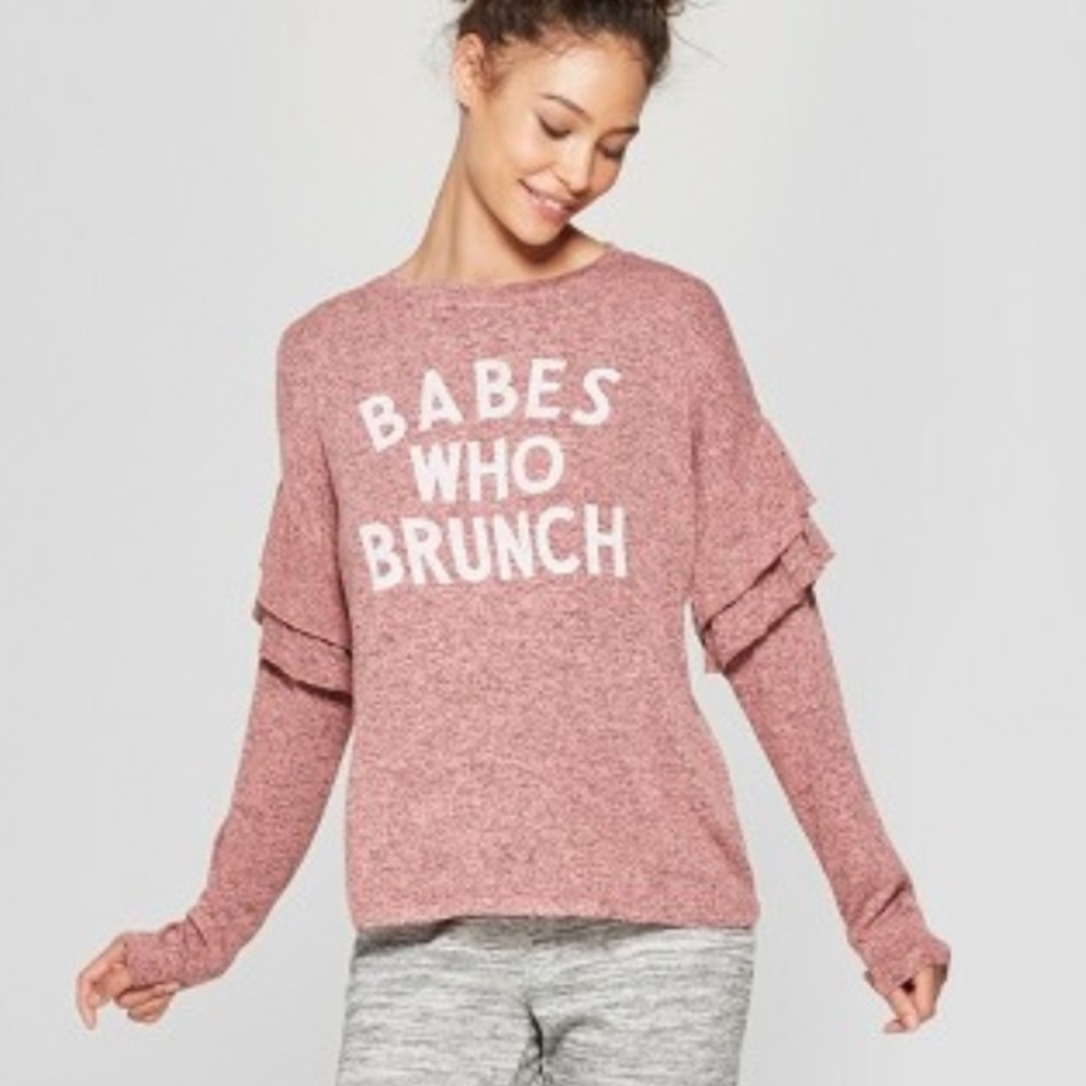 Xhilaration Babes Who Brunch Knit Ruffle Sleeve Loungewear Top